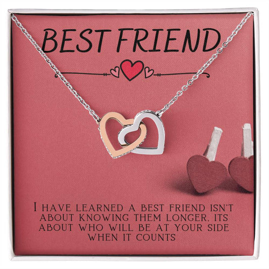 Best Friend Rememberable Quote Box Interlocking Hearts Necklace