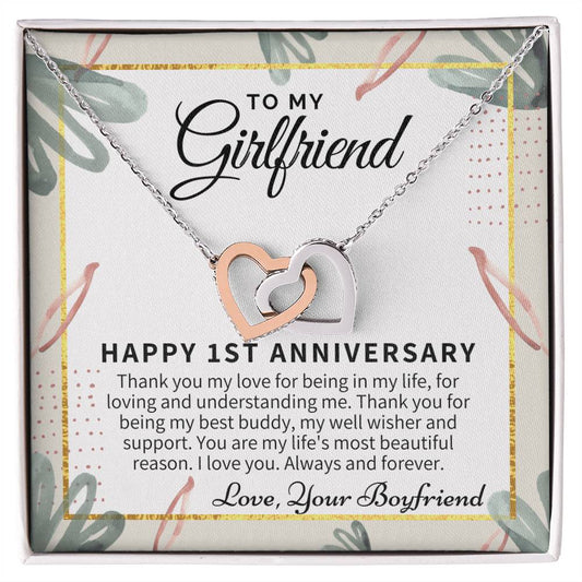 1St Anniversary Gift For Girlfriend Personalized Anniversary Gift One Year Anniversary Gifts 1 Year Anniversary Gift For Girlfriend Interlocking Hearts Necklace