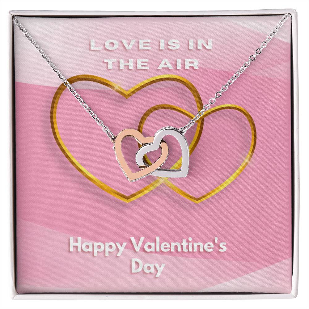 Two Hearts Embellished Love Is In The Air Interlocking Hearts Necklace