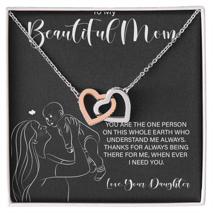 To My Wonderful Mom - Love From Daughter - Princess Love For Mom Interlocking Hearts Necklace
