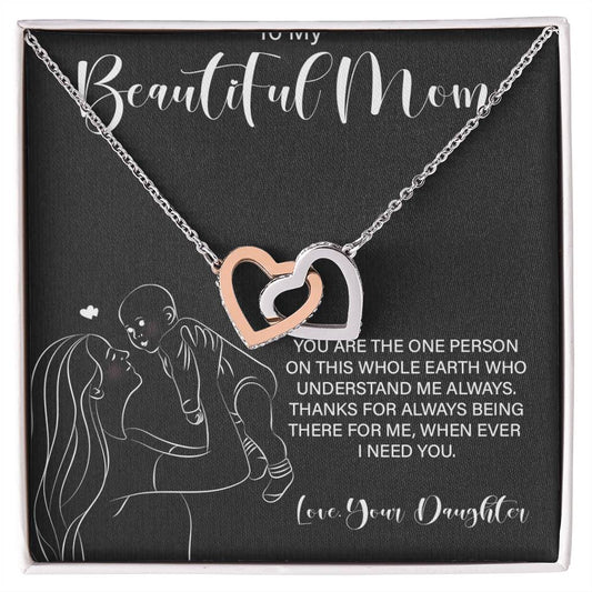 To My Wonderful Mom - Love From Daughter - Princess Love For Mom Interlocking Hearts Necklace