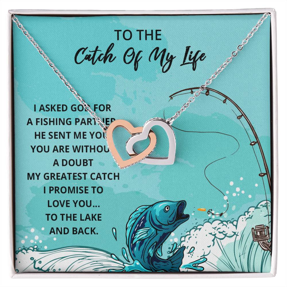 Wife Gift Wife Necklace Infinity Fishing Theme Anniversary Gift For Wife Catch Of My Life Interlocking Hearts Necklace