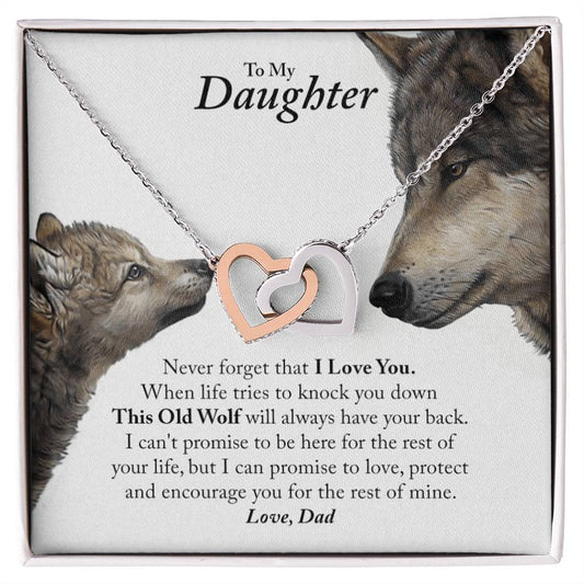 Daughter - This Old Wolf Will Always Have Your Back In Usa Interlocking Hearts Necklace