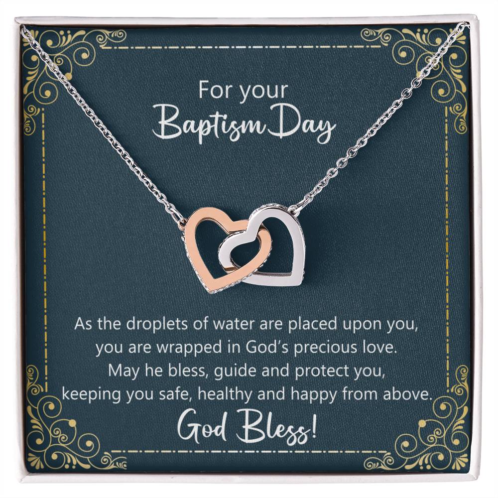 Baptism Gift - May God Keep You Safe Necklace Interlocking Hearts Necklace