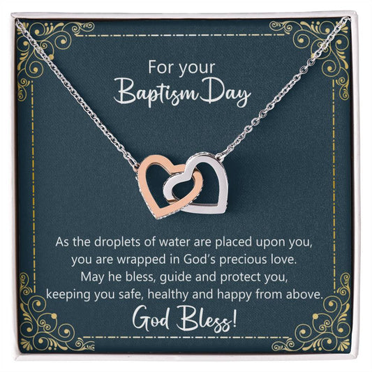 Baptism Gift - May God Keep You Safe Necklace Interlocking Hearts Necklace