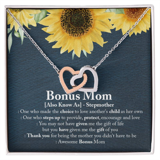 Awesome Bonus Mom - Interlocking Heart Necklace Interlocking Hearts Necklace
