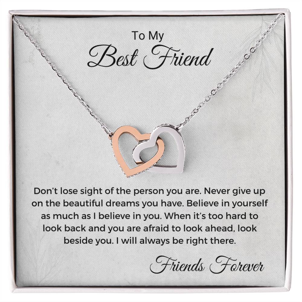 Don'T Lose Sight Of The Person You Are Interlocking Hearts Necklace