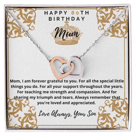 80Th Birthday Mum From Son Interlocking Hearts Necklace