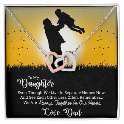 Dad To Daughter Double Hearts Necklace - Always Together In Our Hearts Interlocking Hearts Necklace