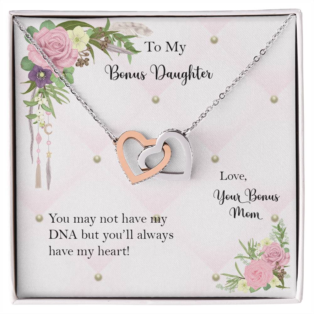 Bonus Daughter From Bonus Mom No Dna But You Have My Heart Interlocking Hearts Necklace