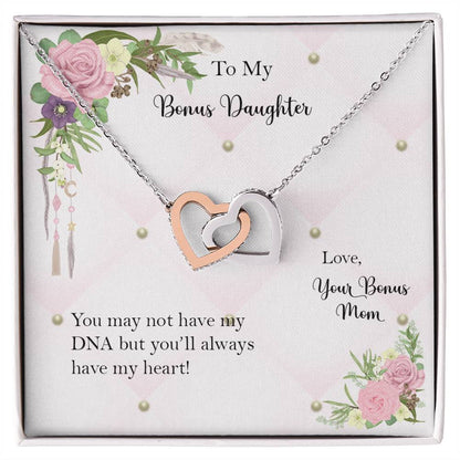 Bonus Daughter From Bonus Mom No Dna But You Have My Heart Interlocking Hearts Necklace
