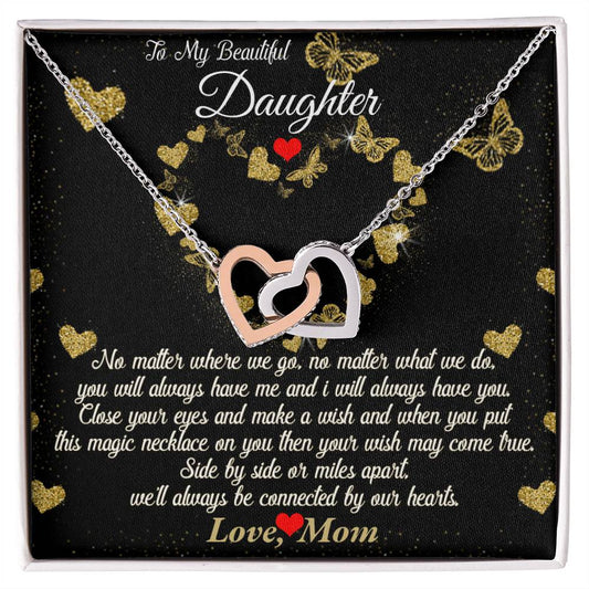 Connected By Our Hearts - To My Daughter Joined Hearts Necklace Interlocking Hearts Necklace