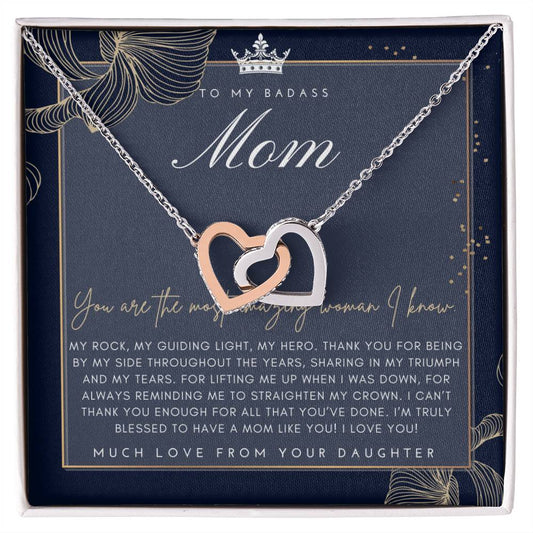 Badass Mom Gift To My Badass Mom Necklace Mother’S Day Gift Daughter To Mom Gift Gift From Daughter To Mom On Wedding Day Mom Gift Interlocking Hearts Necklace