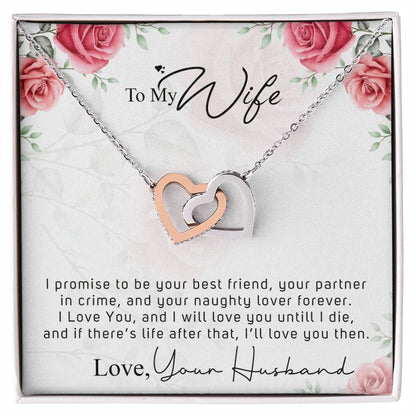 To My Wife - Your Naughty Lover Interlocking Hearts Necklace
