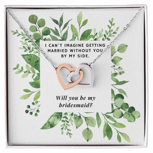 Bridesmaid Greenery Square Interlocking Hearts Necklace