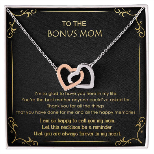 Gift For Bonus Mom - Glad To Have You - Interlocking Interlocking Hearts Necklace