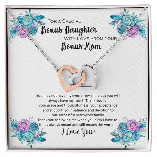 Bonus Daughter From Bonus Mom No Dna But You Have My Heart Interlocking Hearts Necklace