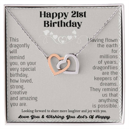 21St Birthday Dragonfly Necklace Gift Happy 21St Birthday Gifts For Her Best Friend Daughter Sister Niece Auntie Necklace Happy 21 Birthday Birthday Necklace Interlocking Hearts Necklace