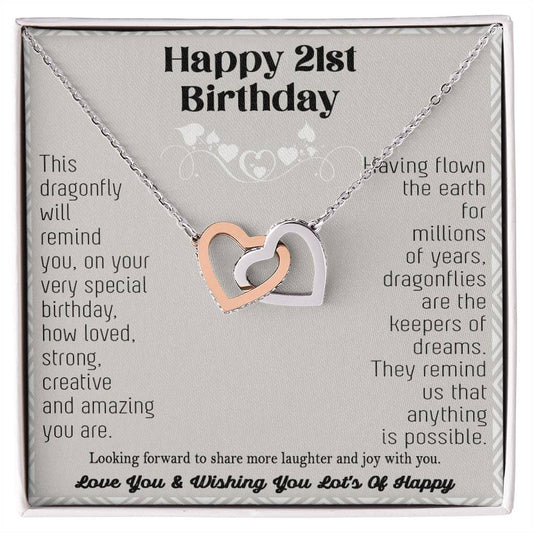 21St Birthday Dragonfly Necklace Gift Happy 21St Birthday Gifts For Her Best Friend Daughter Sister Niece Auntie Necklace Happy 21 Birthday Birthday Necklace Interlocking Hearts Necklace