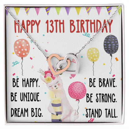 13Th Birthday Necklace Gift For Girl Daughter Birthday Gift For 13 Years Old Teen Birthday Gift Cute Llama Interlocking Hearts Necklace