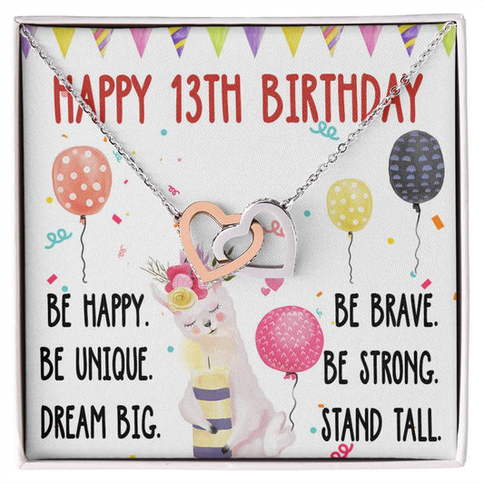 13Th Birthday Necklace Gift For Girl Daughter Birthday Gift For 13 Years Old Teen Birthday Gift Cute Llama Interlocking Hearts Necklace