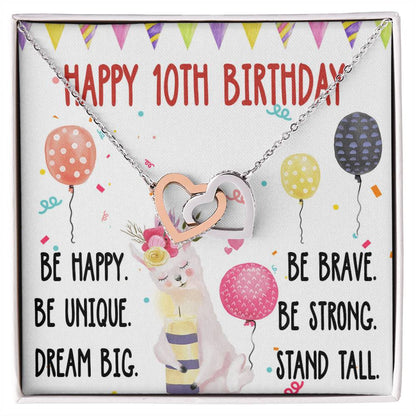 10Th Birthday Necklace Gift For Girl Daughter Birthday Gift For 10 Years Old Teen Birthday Gift Cute Llama Interlocking Hearts Necklace
