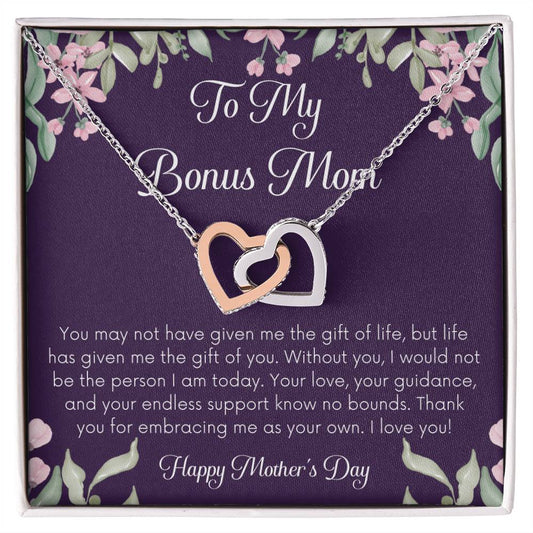 Bonus Mom Necklace Mothers Day Gift Daughterson To Mom Gift Bonus Mom Step Mom Gift Present For Stepmom On Mothers Day Stepped Up Mom Interlocking Hearts Necklace