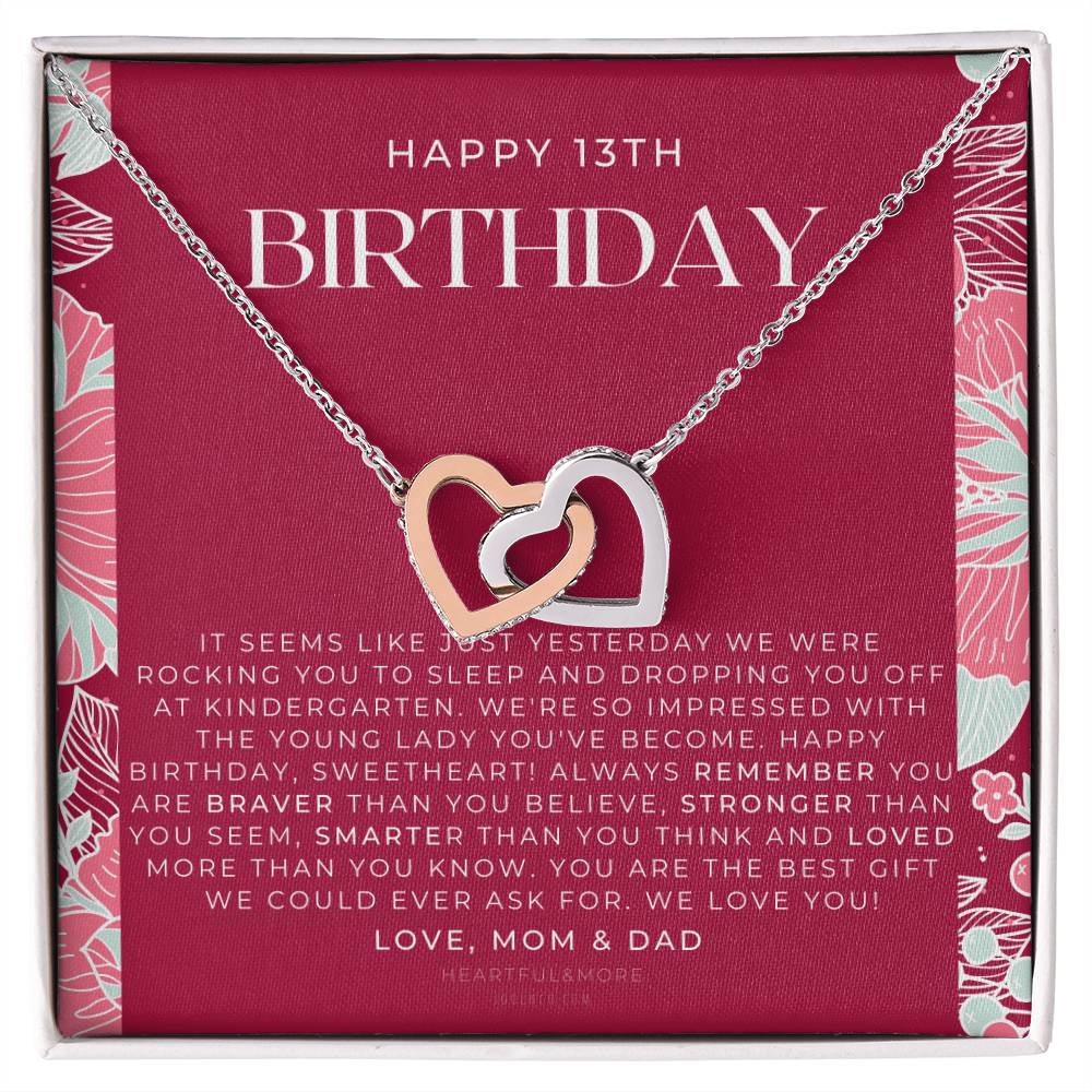 Gift For 13 Year Old Girl Gifts 13Th Birthday Girl 13Th Birthday Gift Thirteenth Birthday Necklace Teen Birthday Gift Official Teenager Interlocking Hearts Necklace