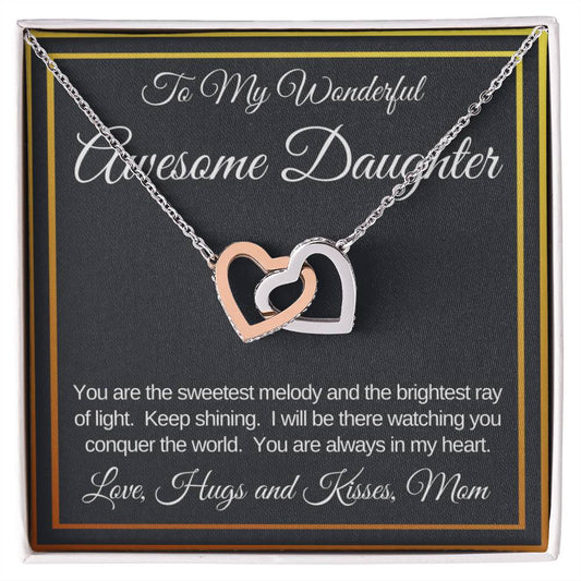 Awesome Daughter Linked Hearts Necklace Gift From Mom Interlocking Hearts Necklace