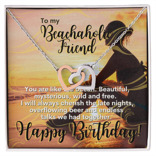 Gift For Bestfriend Beachaholic Beach Lover Party-Goer Interlocking Hearts Necklace