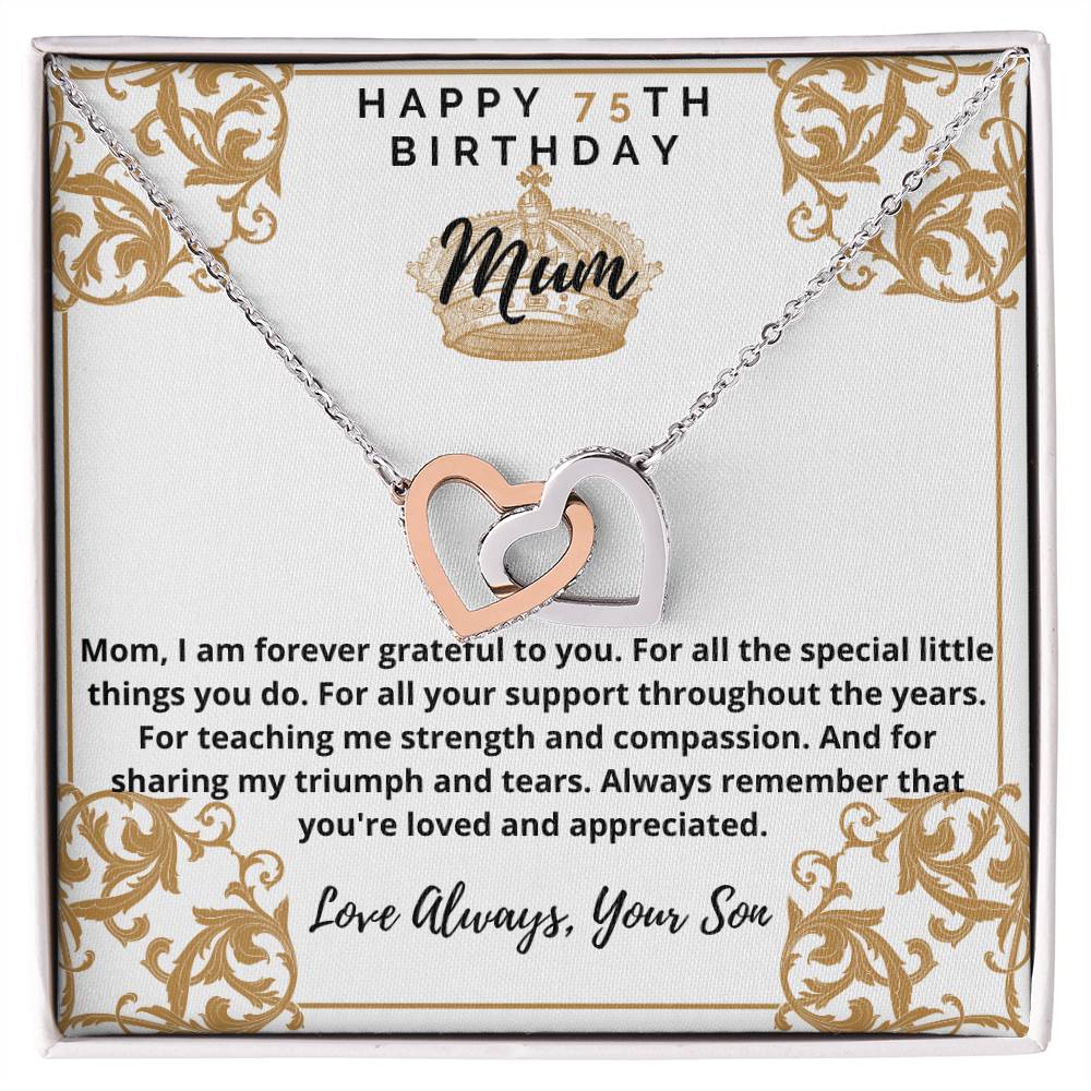 75Th Birthday Mum From Son Interlocking Hearts Necklace