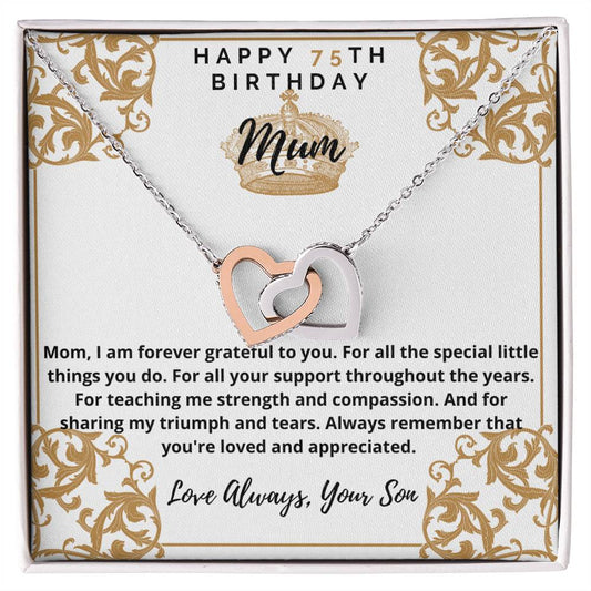 75Th Birthday Mum From Son Interlocking Hearts Necklace