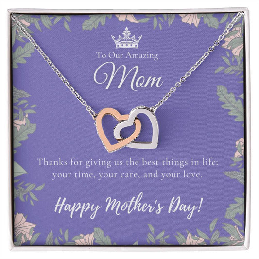 To Our Amazing Mom Necklace Happy Mother’S Day Gift Personalized Mom Gift Mothers Necklace Gift For Mom Best Mom Gift Interlocking Hearts Necklace