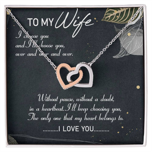To My Wife Interlocking Hearts Necklace Message Card