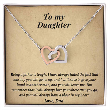 Gift For Daughter From Dad - I Will Always Love You Where Ever You Go Interlocking Hearts Necklace