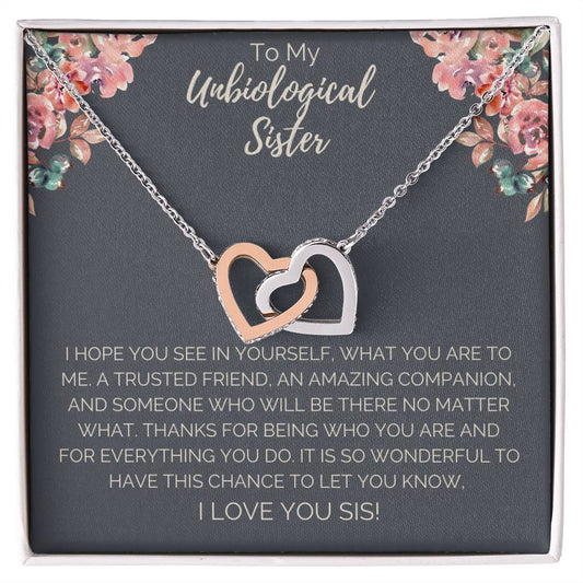 Unbiological Sister Necklace - Dark Interlocking Hearts Necklace