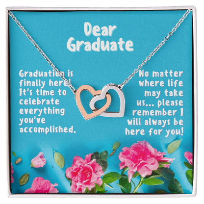 Dear Graduate Turquoise And Rose Interlocking Hearts Necklace