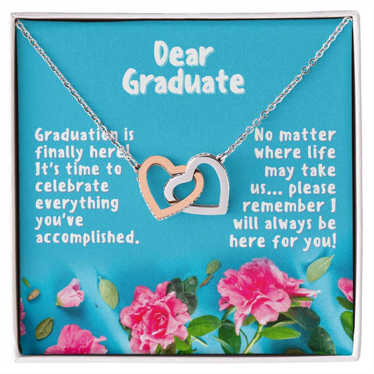 Dear Graduate Turquoise And Rose Interlocking Hearts Necklace