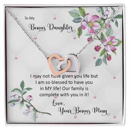 Bonus Daughter From Bonus Mom No Dna But You Have My Heart Interlocking Hearts Necklace