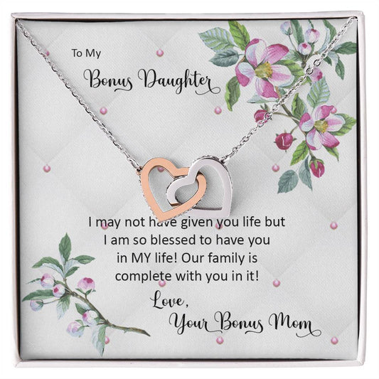 Bonus Daughter From Bonus Mom No Dna But You Have My Heart Interlocking Hearts Necklace
