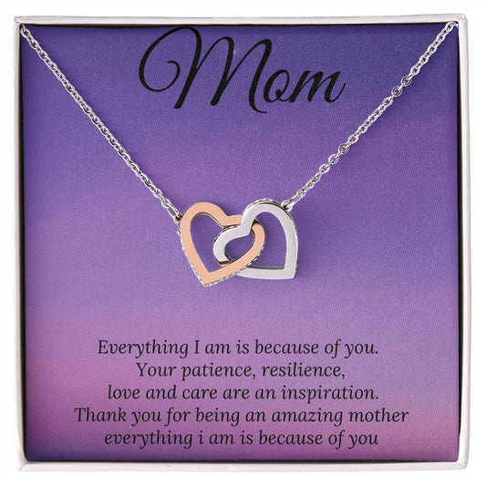 Everything I Am Is Because Of You Two Hearts Interlocking Hearts Necklace