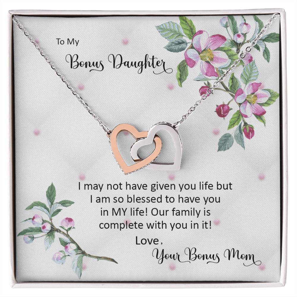 Bonus Daughter From Bonus Mom No Dna But You Have My Heart Interlocking Hearts Necklace