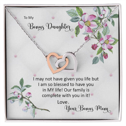 Bonus Daughter From Bonus Mom No Dna But You Have My Heart Interlocking Hearts Necklace