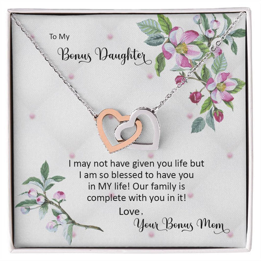 Bonus Daughter From Bonus Mom No Dna But You Have My Heart Interlocking Hearts Necklace