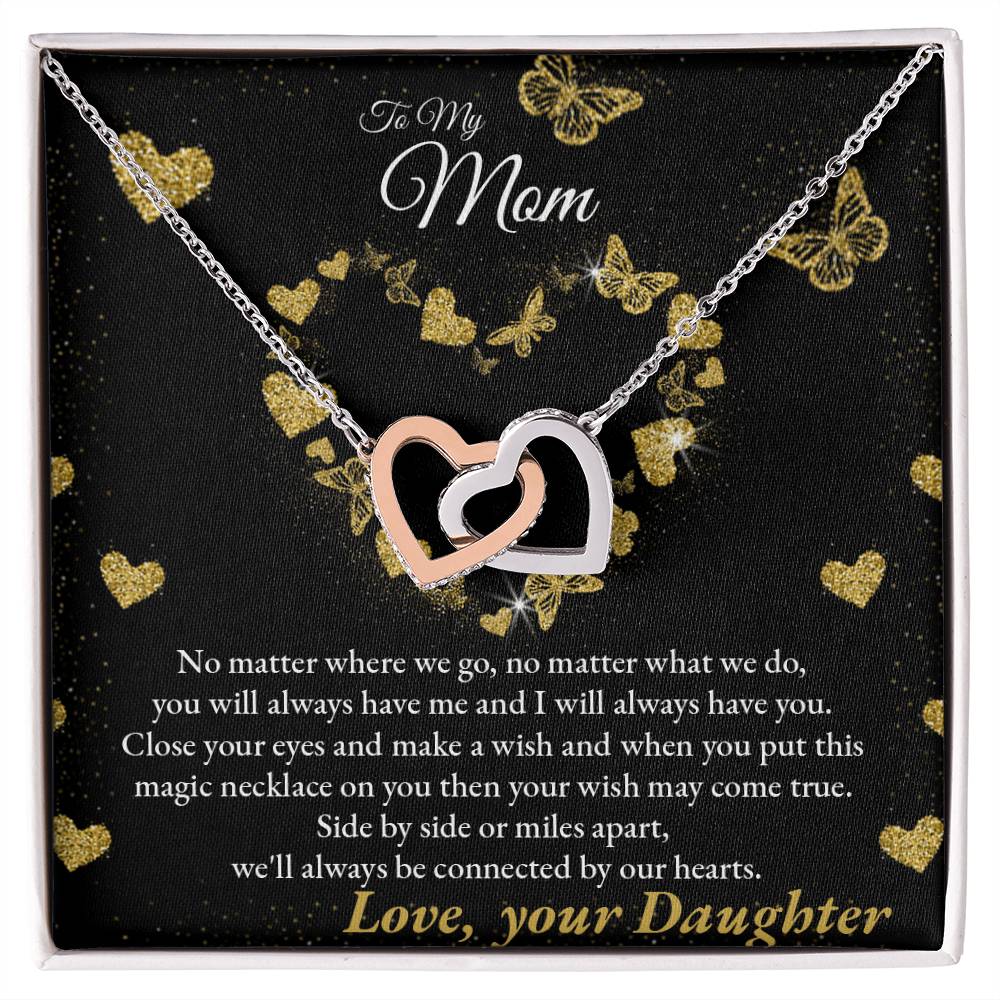 Connected By Our Hearts - To My Mom Joined Hearts Necklace Interlocking Hearts Necklace