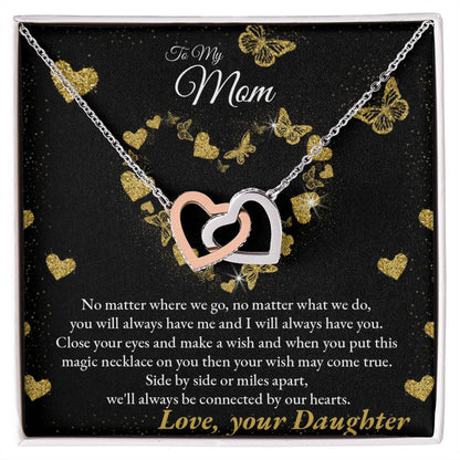 Connected By Our Hearts - To My Mom Joined Hearts Necklace Interlocking Hearts Necklace