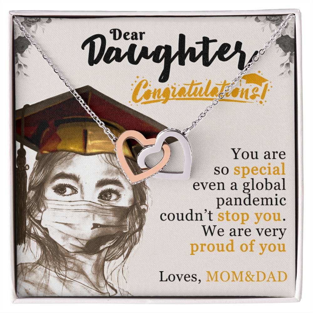 Dear Daughter! Loves Mom&Dad Interlocking Hearts Necklace