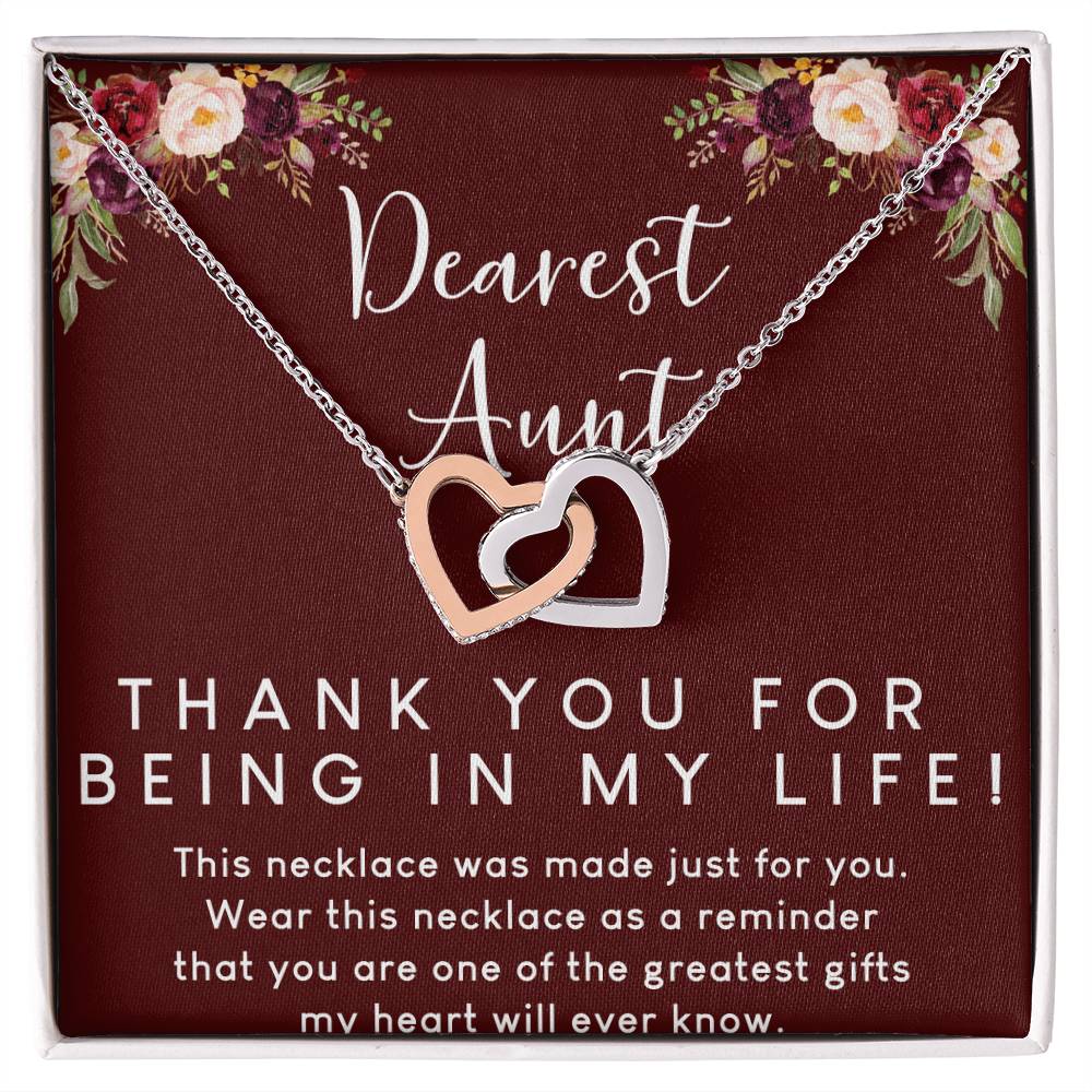 Dearest Aunt Interlocking Hearts Necklace Message Card