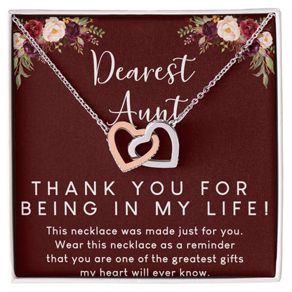 Dearest Aunt Interlocking Hearts Necklace Message Card