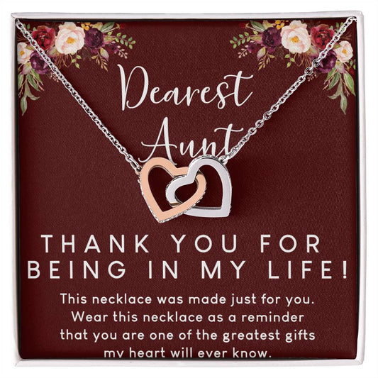 Dearest Aunt Interlocking Hearts Necklace Message Card